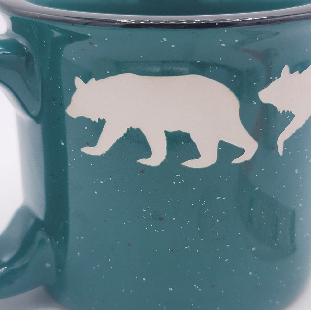 Teal Speckled Campfire Mug Incised Bear Silhouettes Thick Ceramic Liquid Logic - Picture 9 of 10